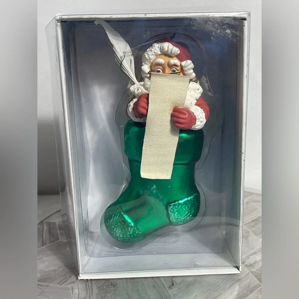 Dept 56 Noel Santa List Ornament Stocking Christmas Glass Decor w Box Vintage